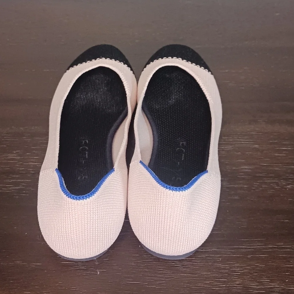 Rothy's The Flat Women's 6 Pink Black Cap Toe Knit Ballet Flats Washable Shoes